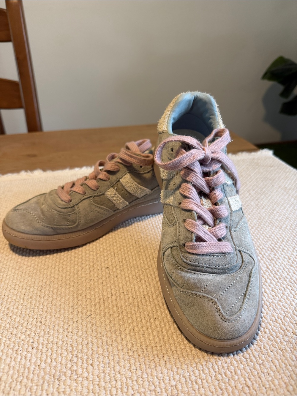 Coolway Women’s Suede Sneakers in Taupe with Pink Laces